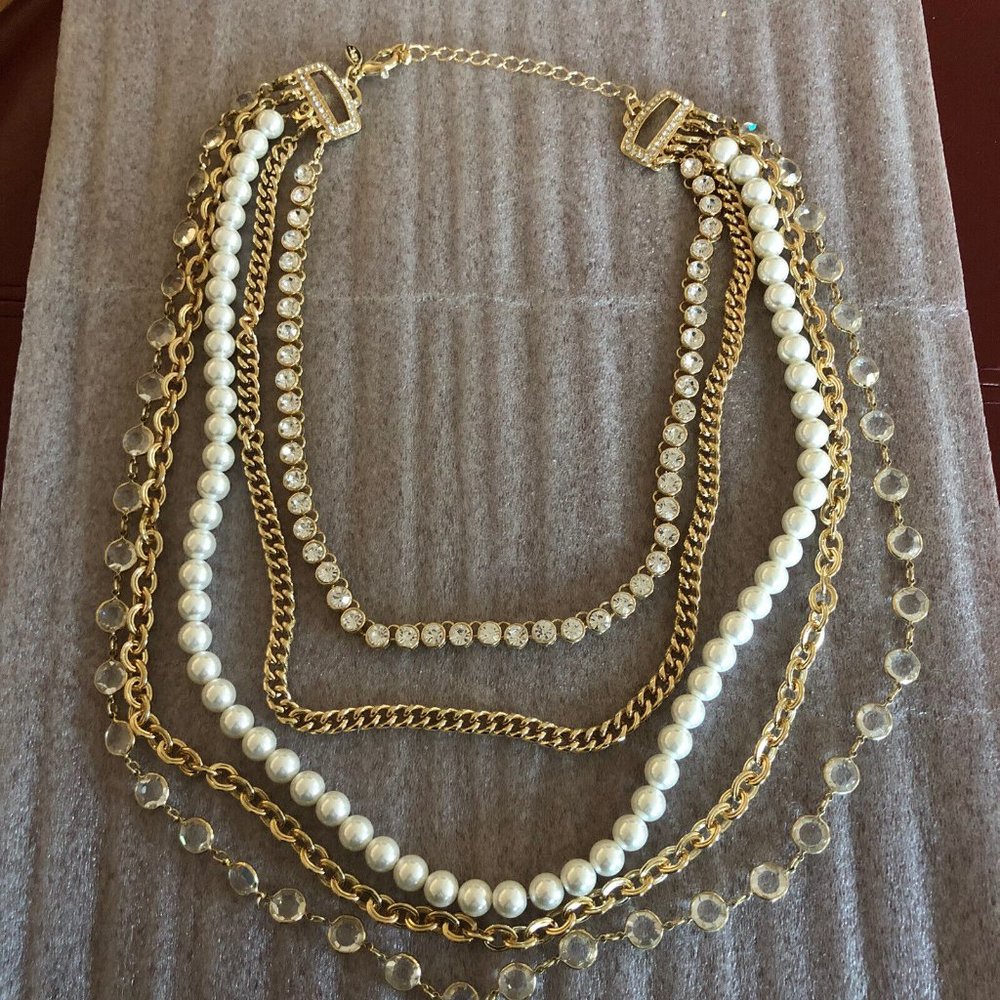 OPC Multi Strand Faux Pearls, Crystals & Chains Statement Necklace